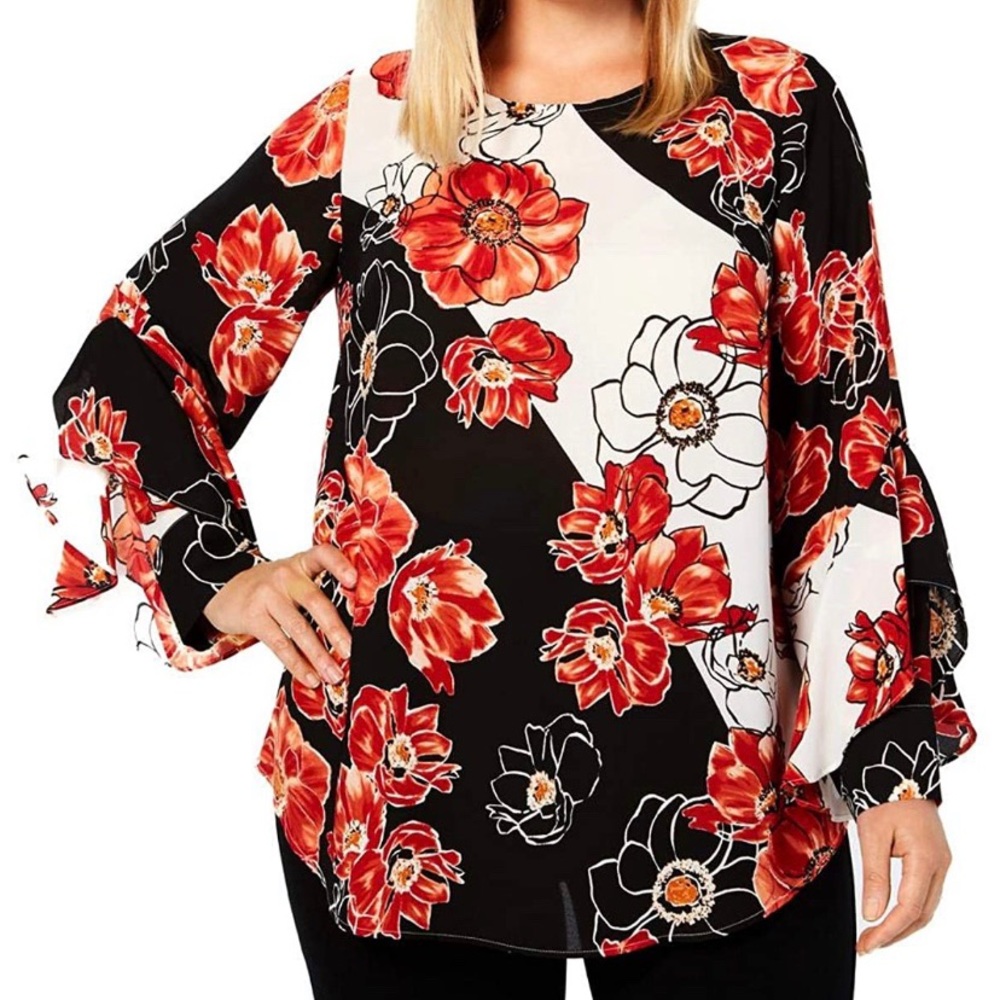 NWT Alfani Floral Ruffle Tiered Sleeve Blouse
